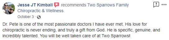 Two Sparrows Family Chiropractic & Wellness Patient Testimonial