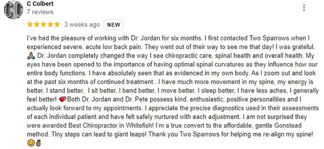 Two Sparrows Family Chiropractic & Wellness Patient Testimonial 03
