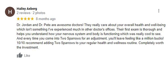 Two Sparrows Family Chiropractic & Wellness Patient Testimonial 05